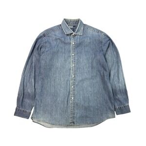 Vintage 90s Polo Ralph Lauren Denim Shirt Mens Size XL Western Button Up‎ Blue